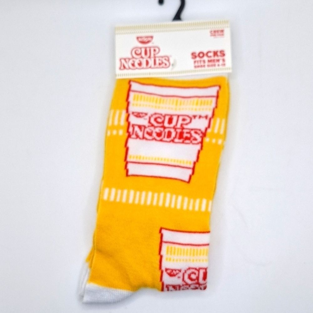 Cup noodles socks crew style yellow novelty graphic accessory Ramen socks